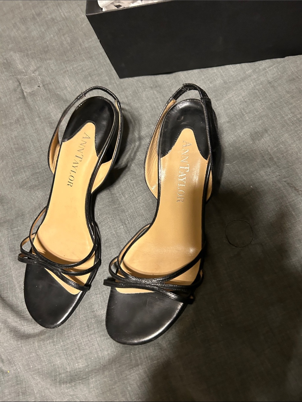 Ann Taylor Black Strappy Slingback Heels